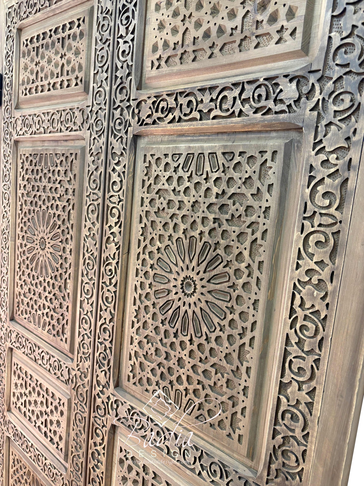 Stained Hand Carved Wooden Door