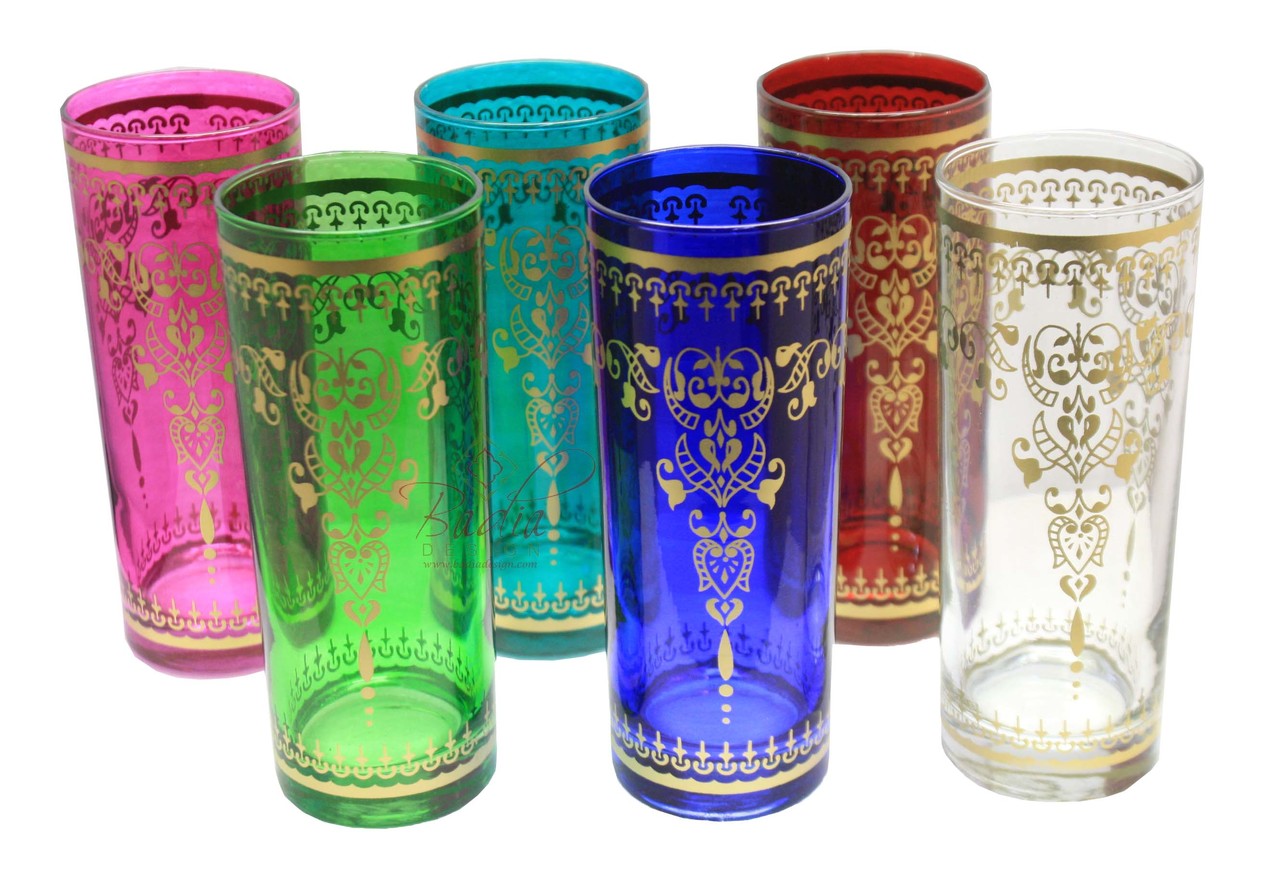 Tall Multi Color Water or Beverage Glasses with Motif Design - MARJANAGM-191