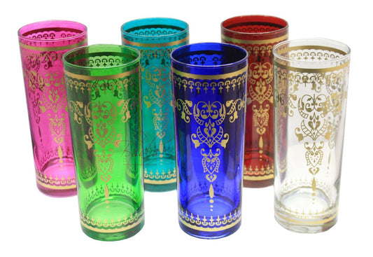 Tall Multi Color Water or Beverage Glasses with Motif Design - MARJANAGM-191