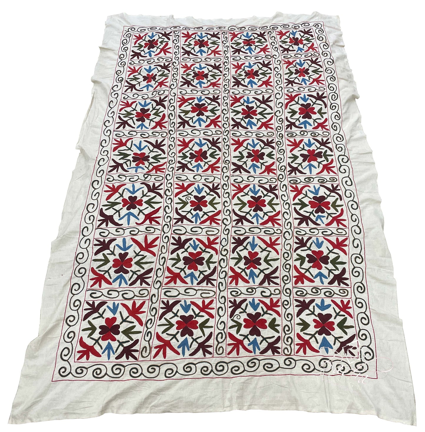 72" W x 113" H - Colorful Handmade Suzani Quilt - SUZQLT027