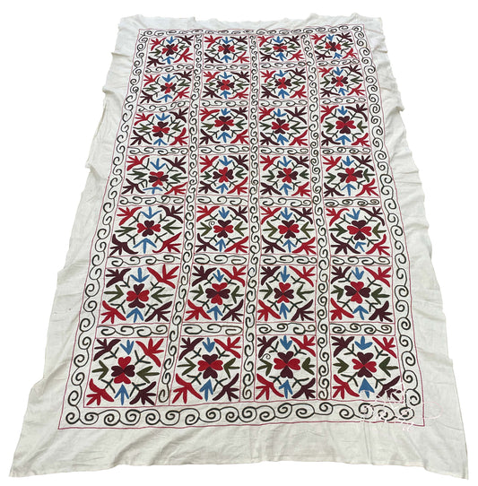 72" W x 113" H - Colorful Handmade Suzani Quilt - SUZQLT027