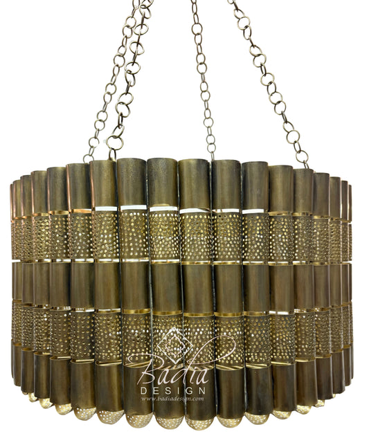 Cylindrical Drum Shaped Brass Chandelier