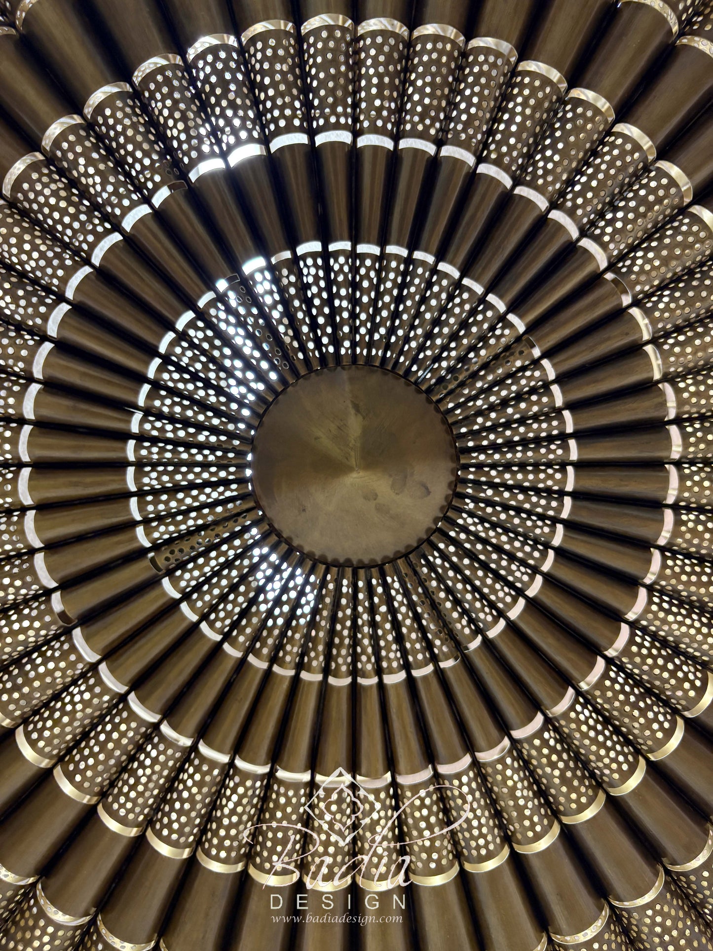 Cylindrical Drum Shaped Brass Chandelier