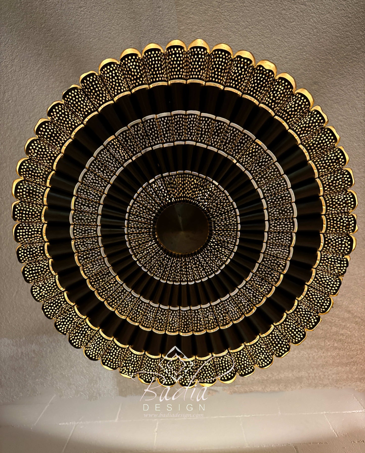 Cylindrical Drum Shaped Brass Chandelier