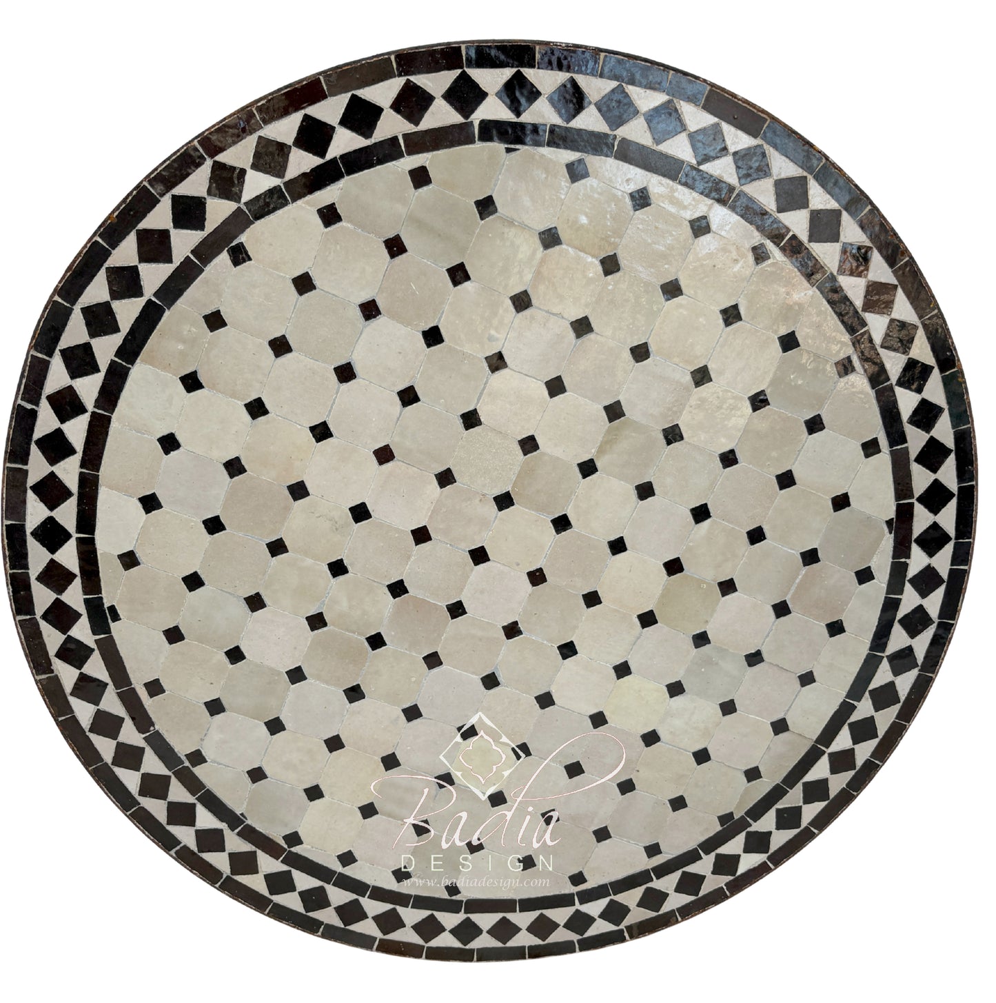 36 Inch Dark Brown and Beige Tile Table Top