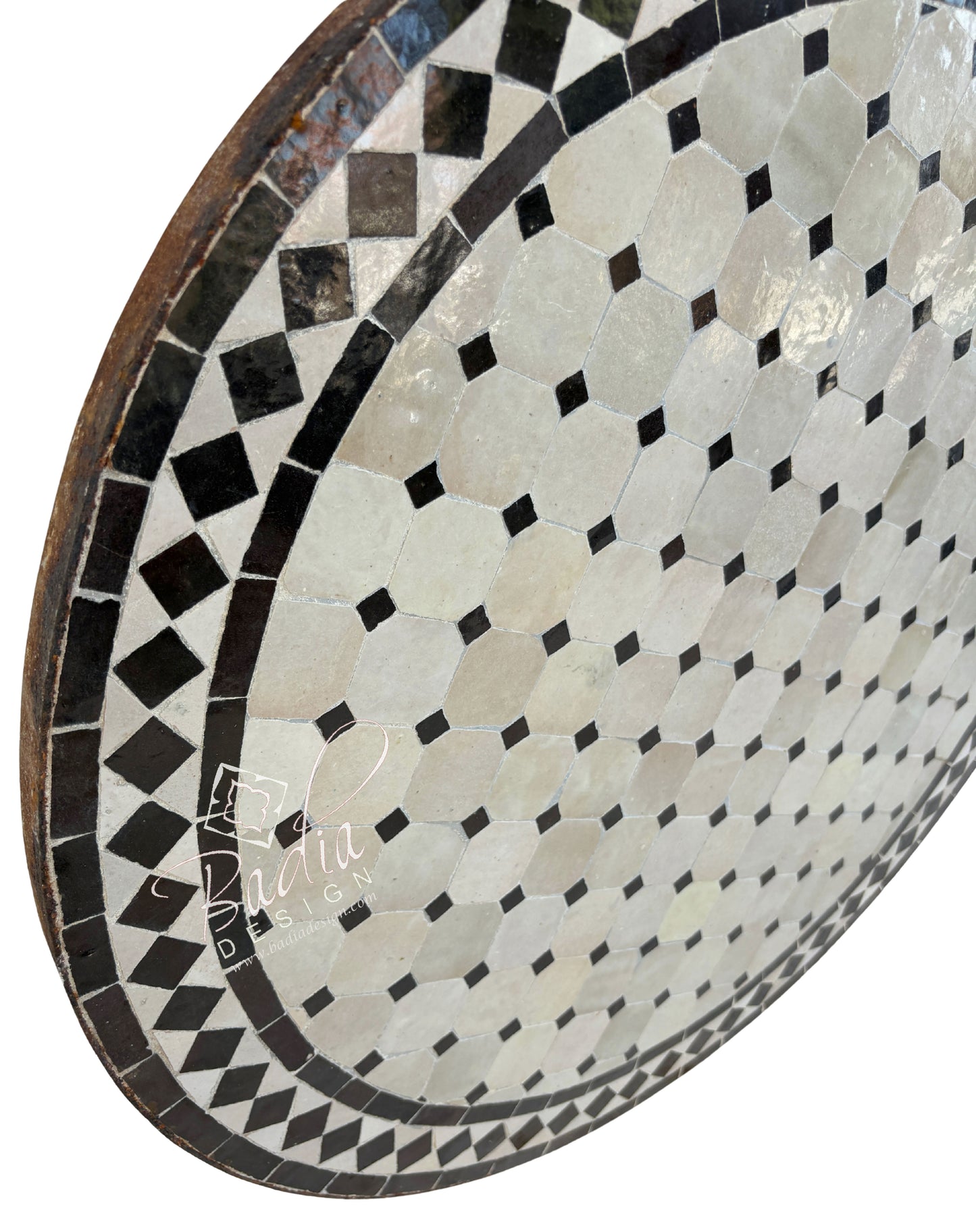 36 Inch Dark Brown and Beige Tile Table Top