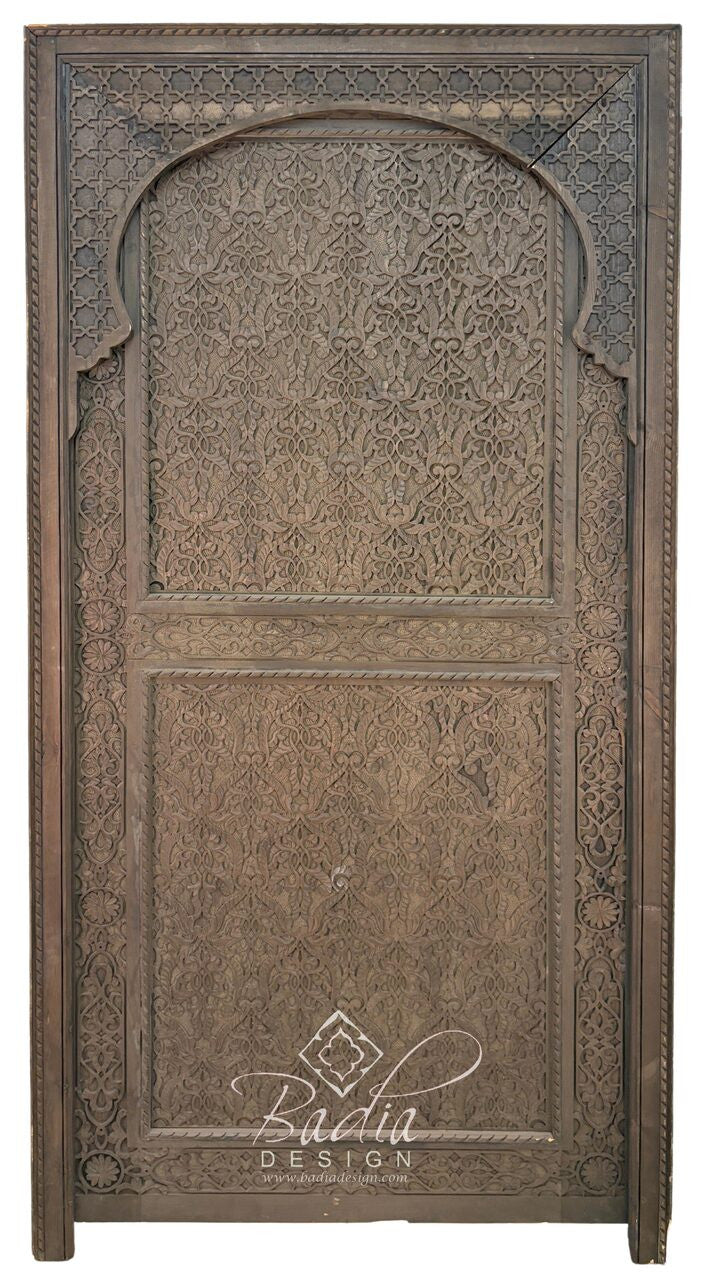 Dark Stained Hand Carved Wooden Door