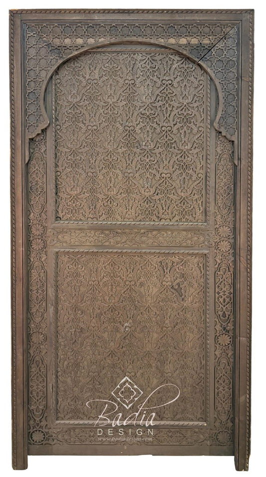 Dark Stained Hand Carved Wooden Door