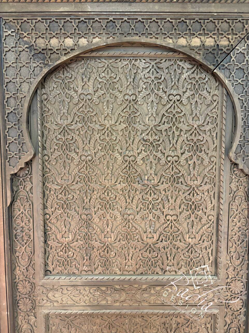 Dark Stained Hand Carved Wooden Door