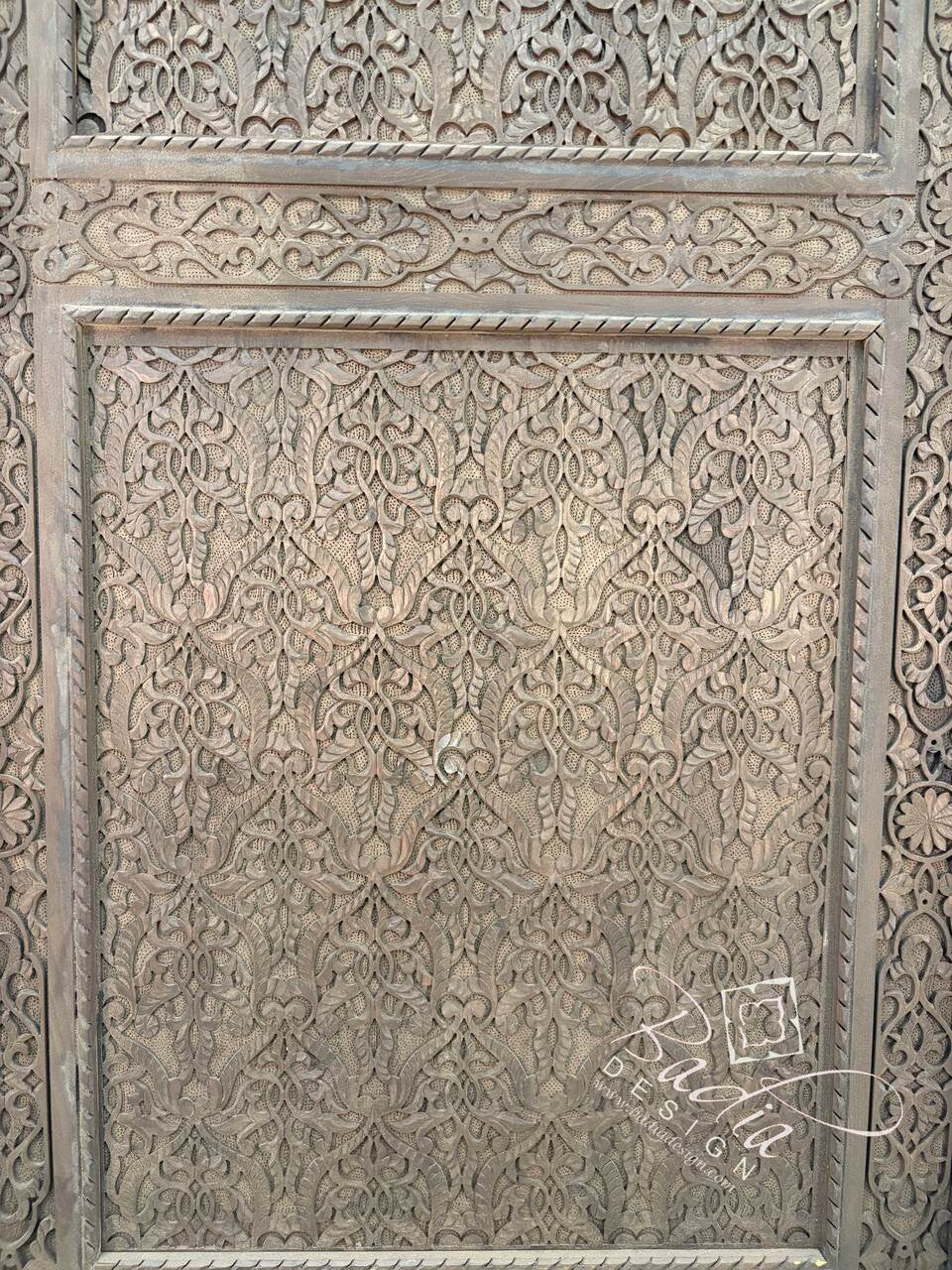 Dark Stained Hand Carved Wooden Door