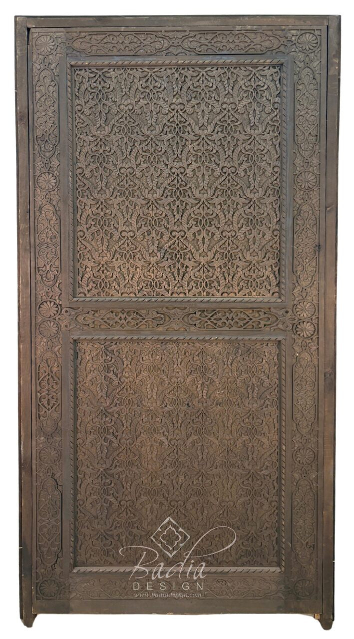 Dark Stained Hand Carved Wooden Door