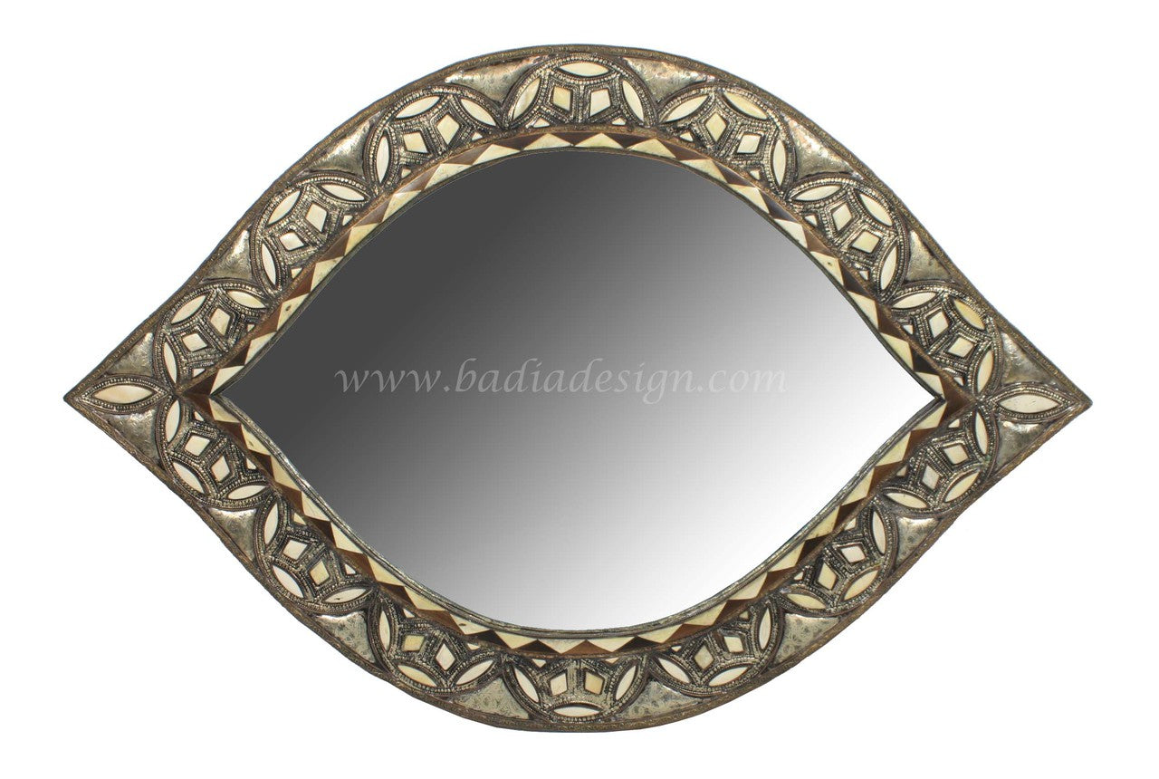 Carved Metal and Bone Inlay Mirror