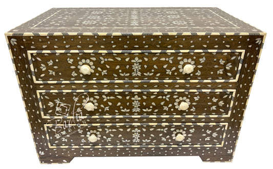 Deep Brown and Ivory Off-White Mother of Pearl Inlay Dresser