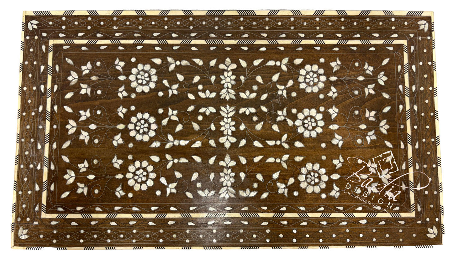 Deep Brown and Ivory Off-White Mother of Pearl Inlay Dresser