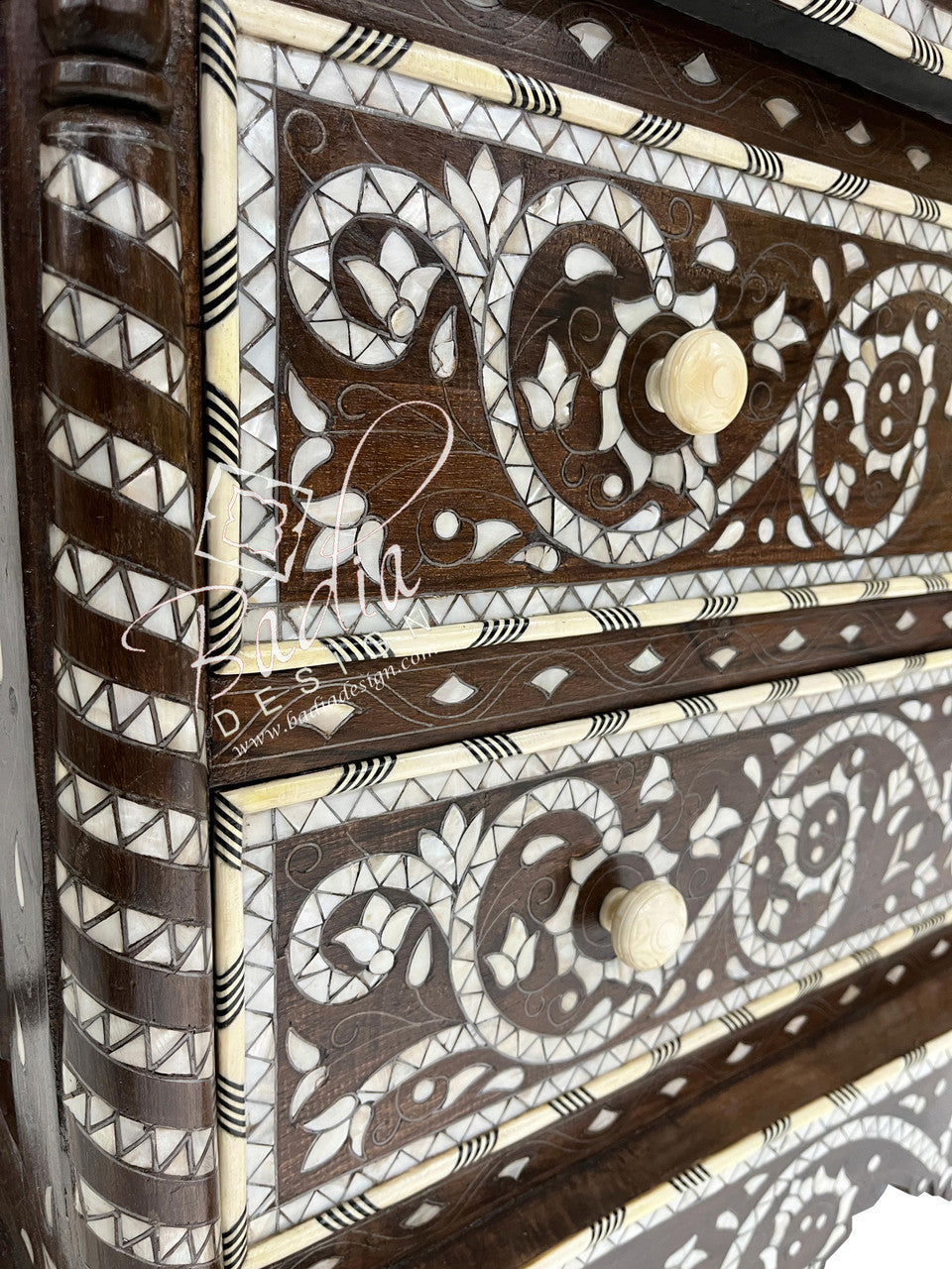White Mother of Pearl Inlay Dresser with Marble Top