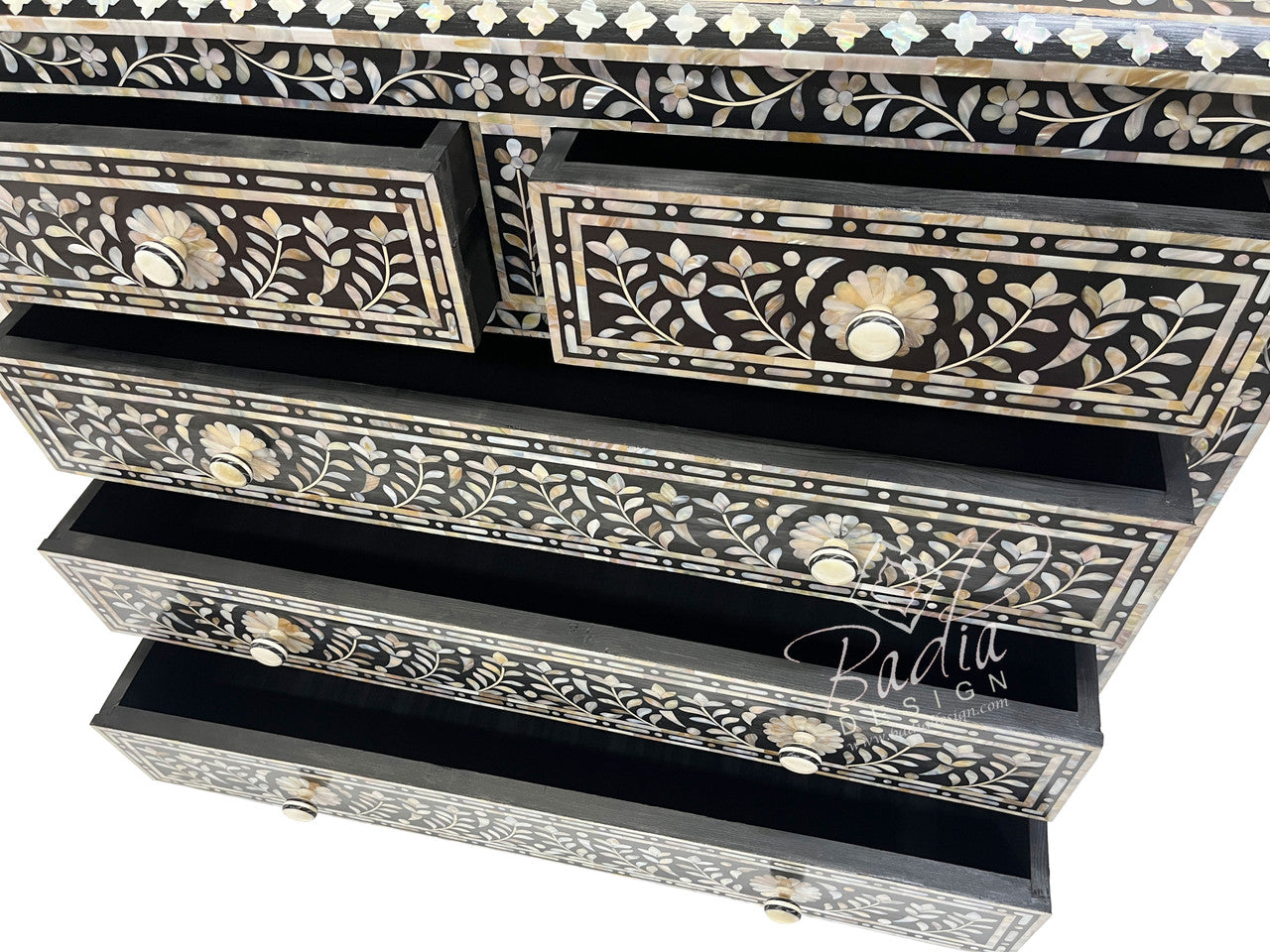 Black Moroccan Mother of Pearl Inlay Dresser