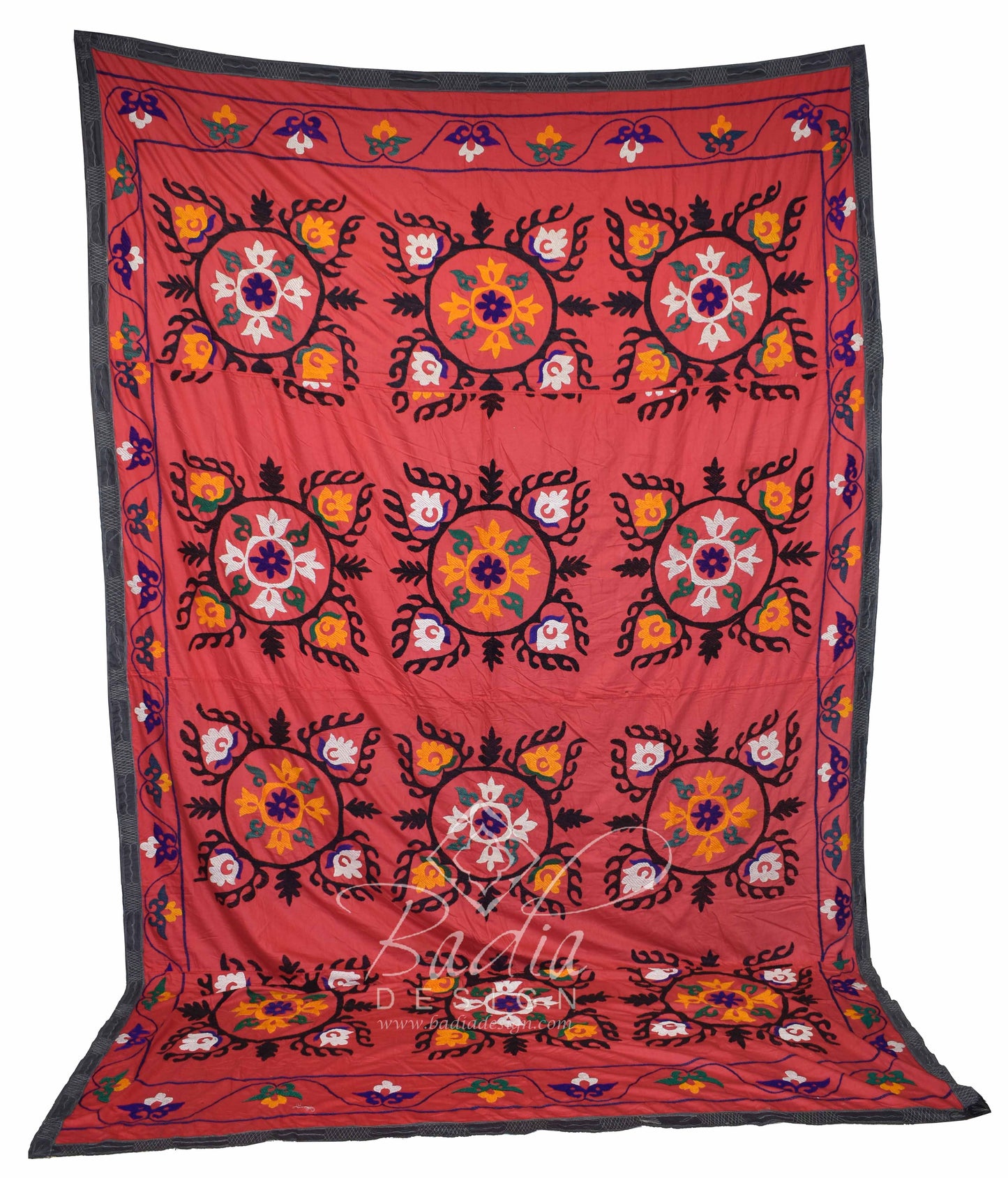 94" W x 149" H - Embroidery Textile Suzani Quilt - SUZQLT012