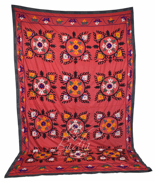 94" W x 149" H - Embroidery Textile Suzani Quilt - SUZQLT012