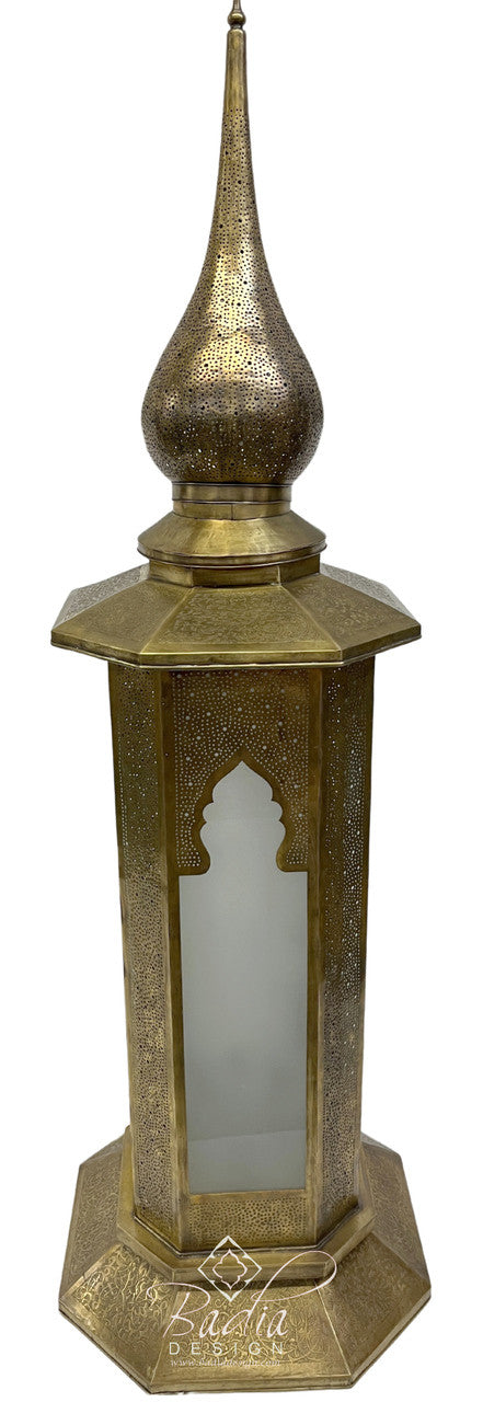 Large Intricately Designed Brass Floor Lantern
