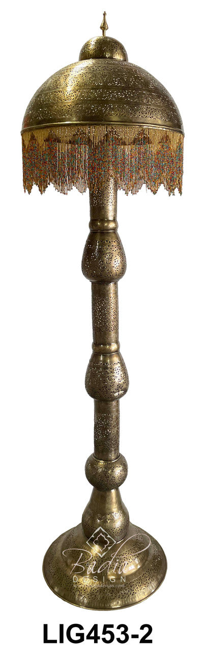 Tall Beaded Brass Floor Lantern