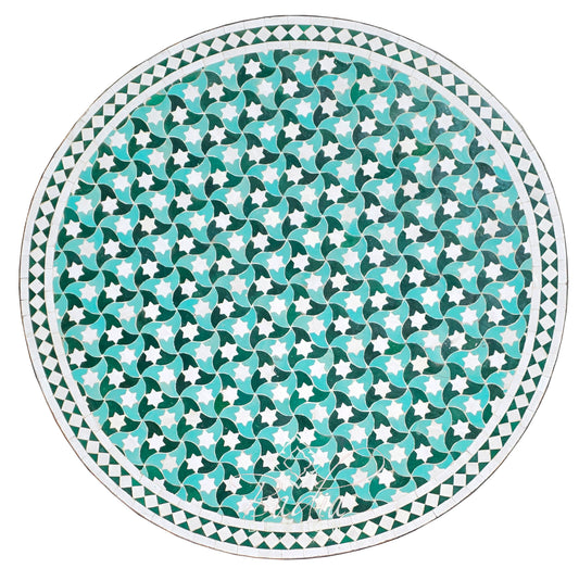 Green and White Moroccan Mosaic Tile Table Top