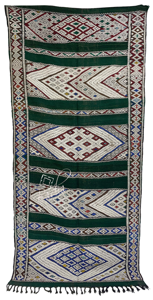 Long Green Moroccan Kilim Rug