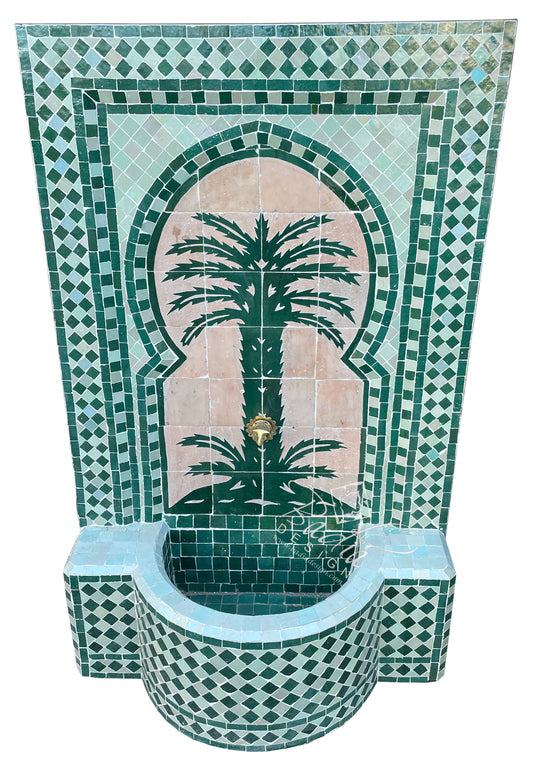 Green Water Fountain with Tree of Life Design
