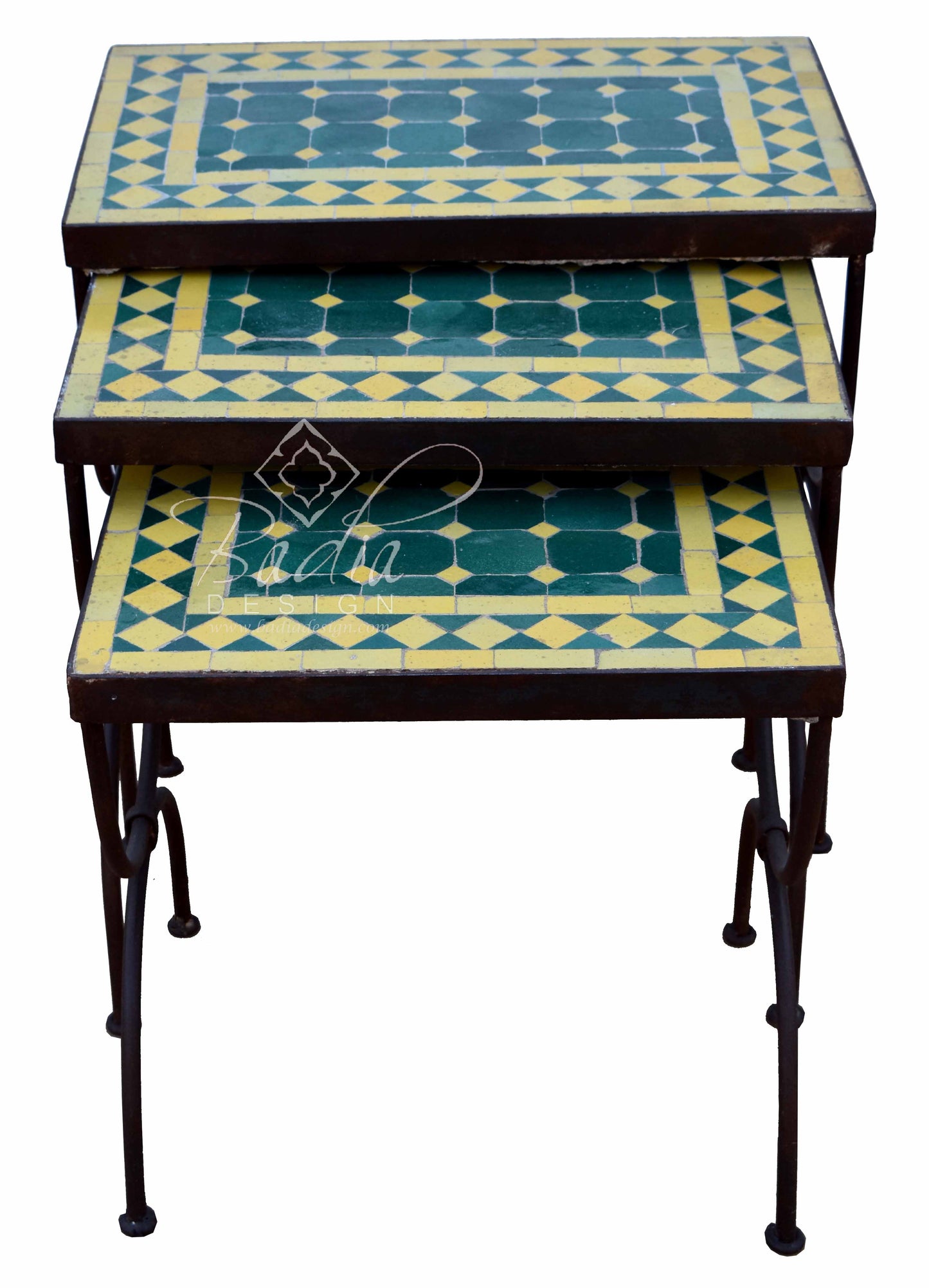 Green and Yellow Nesting Tile Patio Tables - MT761