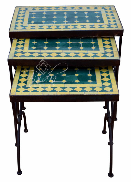 Green and Yellow Nesting Tile Patio Tables - MT761