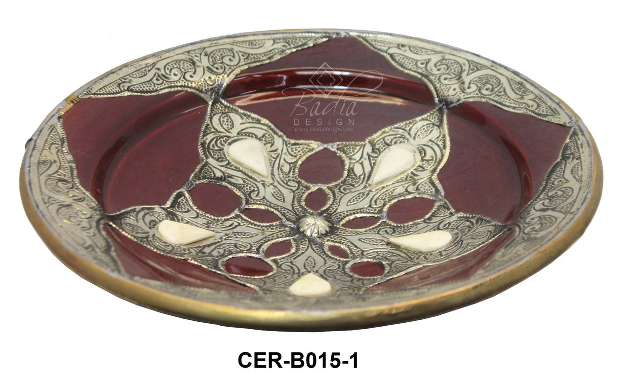 Hand Painted Ceramic Bowl with Metal and Camel Bone