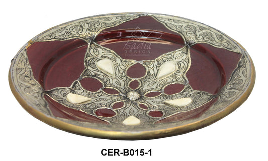 Hand Painted Ceramic Bowl with Metal and Camel Bone
