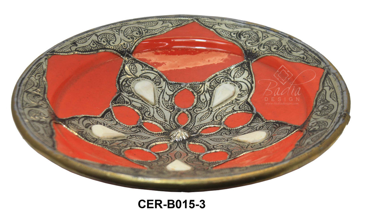 Hand Painted Ceramic Bowl with Metal and Camel Bone