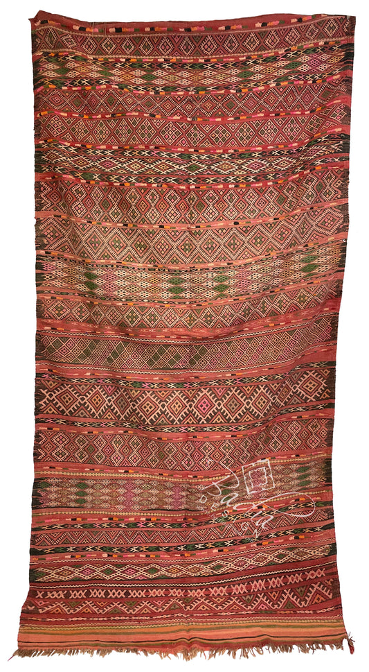 Red Multi-Color Handmade Moroccan Kilim Rug