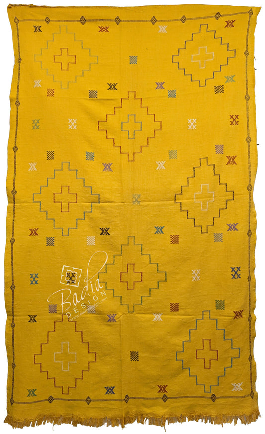 Moroccan Yellow Cactus Silk Rug with Tribal Designs