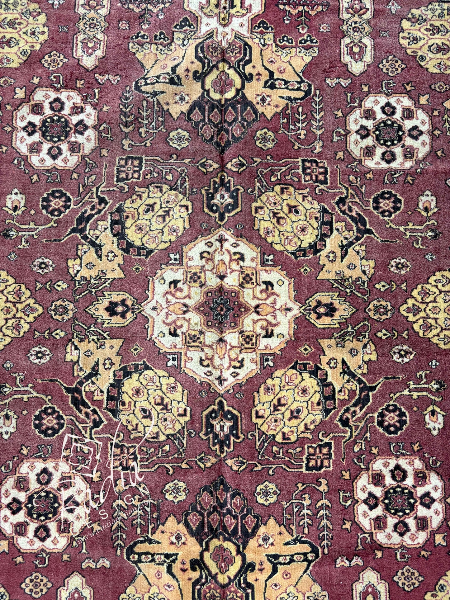 Moroccan Rich Burgundy Rug with Geometric Patterns