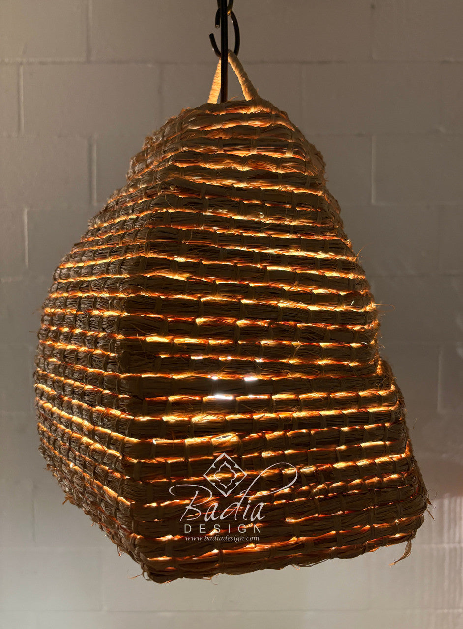 Handwoven Pyramid Shaped Raffia Lantern