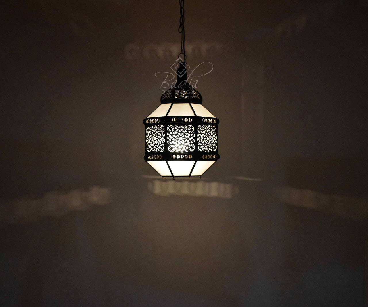 Hanging Lantern with White and Clear Glass