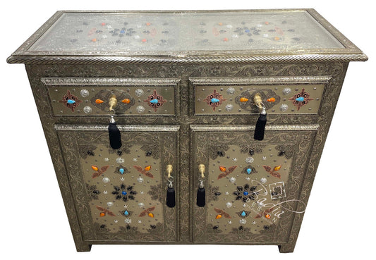 Embossed Metal and Bone Inlay Cabinet