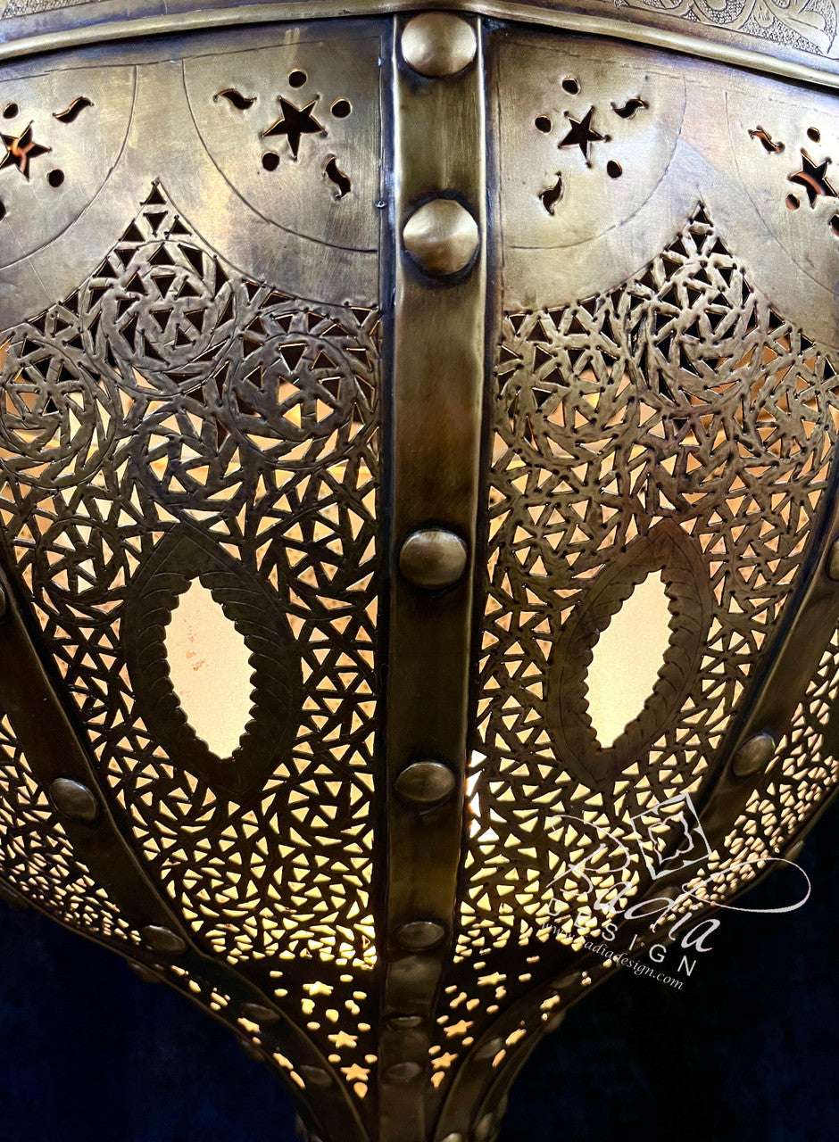 Intricately Designed Brass Chandelier with White Glass Eyelets