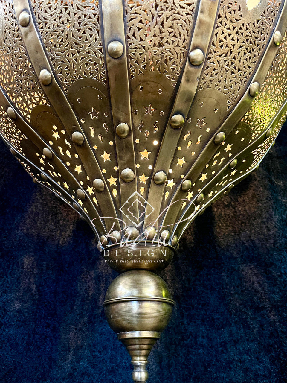 Intricately Designed Brass Chandelier with White Glass Eyelets