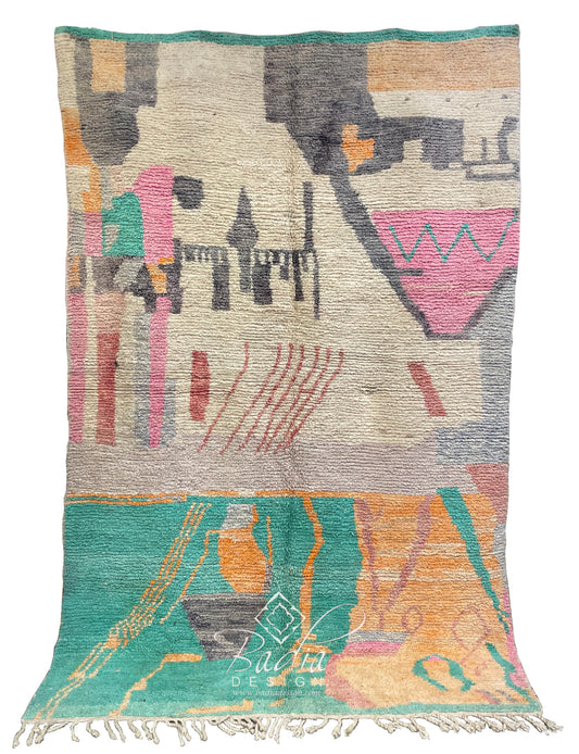 Colorful Moroccan Beni Ourain Rug with Geometric Patterns