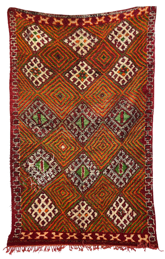 Red Multi-Color Berber Rug with Tribal Designs