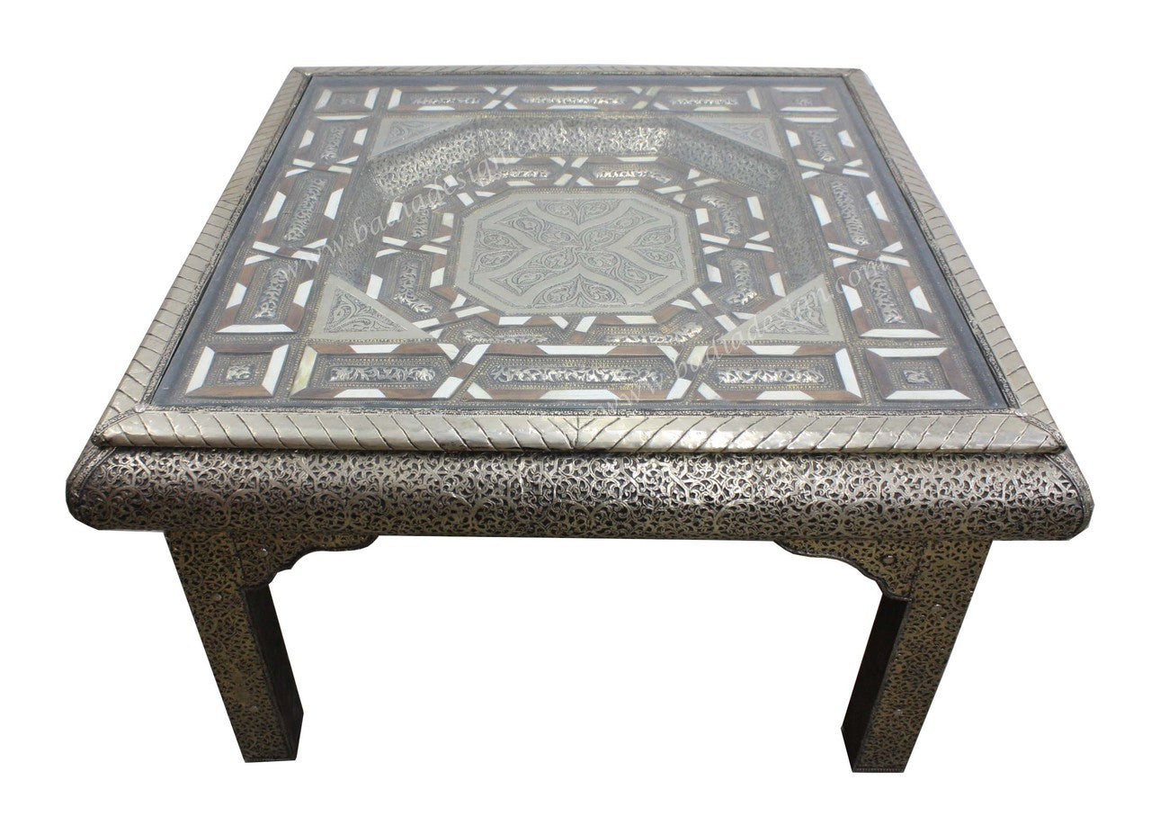 Embossed Metal and Bone Inlay Table
