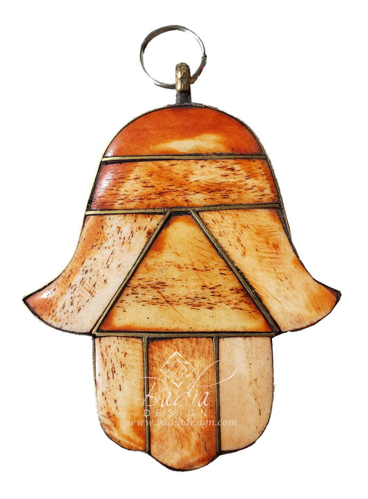 Khamsa Metal and Bone Hand of Fatima Pendant - HD207