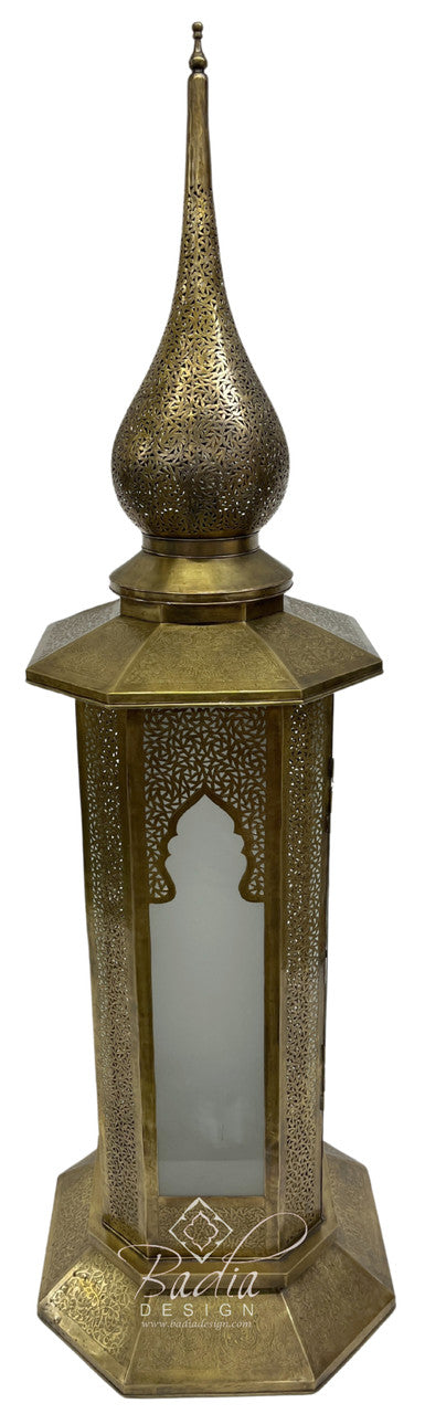 Large Intricately Designed Brass Floor Lantern