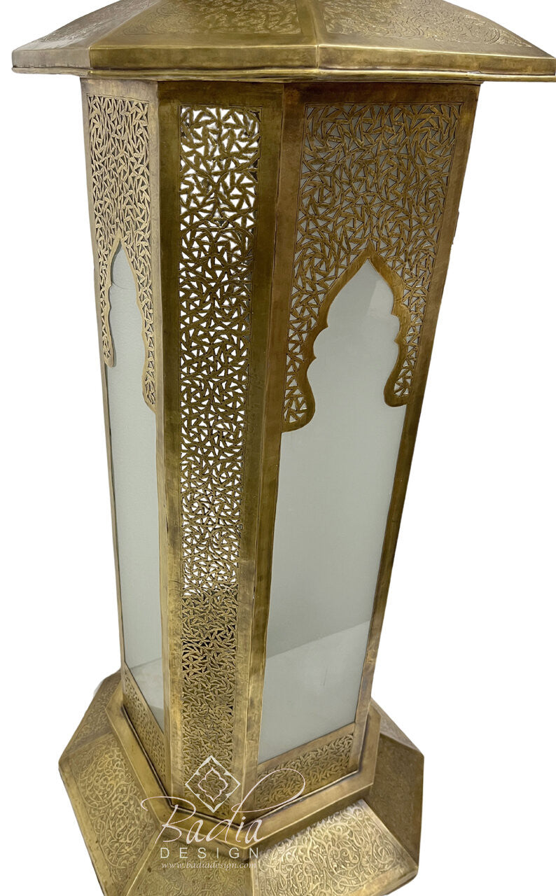 Large Intricately Designed Brass Floor Lantern
