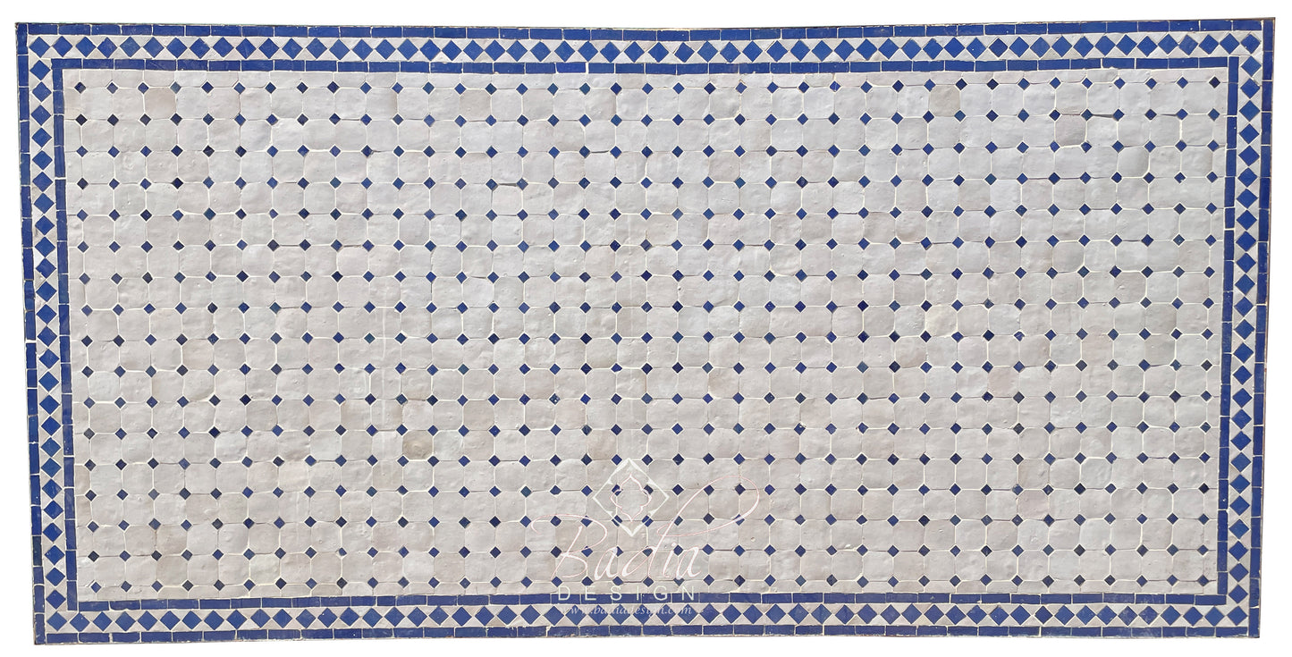 Large Blue and White Rectangular Shaped Tile Table Top