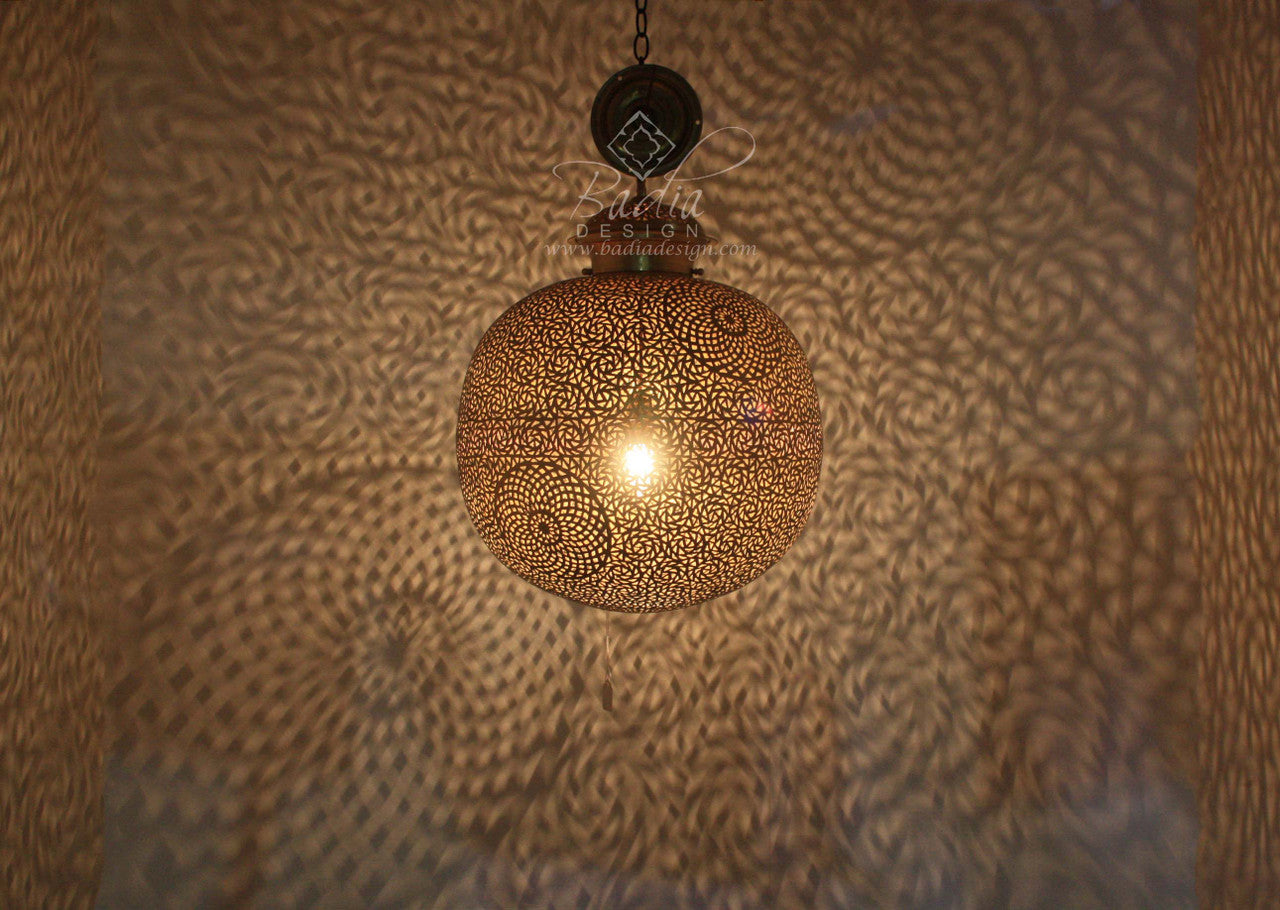 Moroccan Round Brass Chandelier