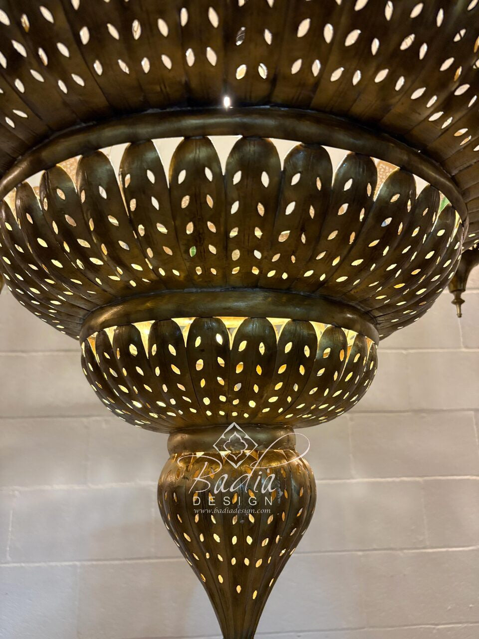 Large Brass Chandelier with Multi-Color Glass Eyelets