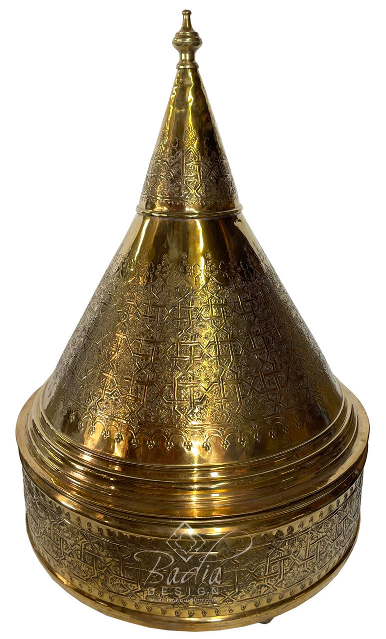 Large Hand Carved Brass Tajine